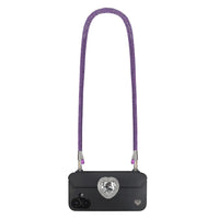 Amethyst Purple phone crossbody strap securely attached to FABULOVE iPhone case