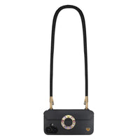 Black phone crossbody strap securely secured to FABULOVE case