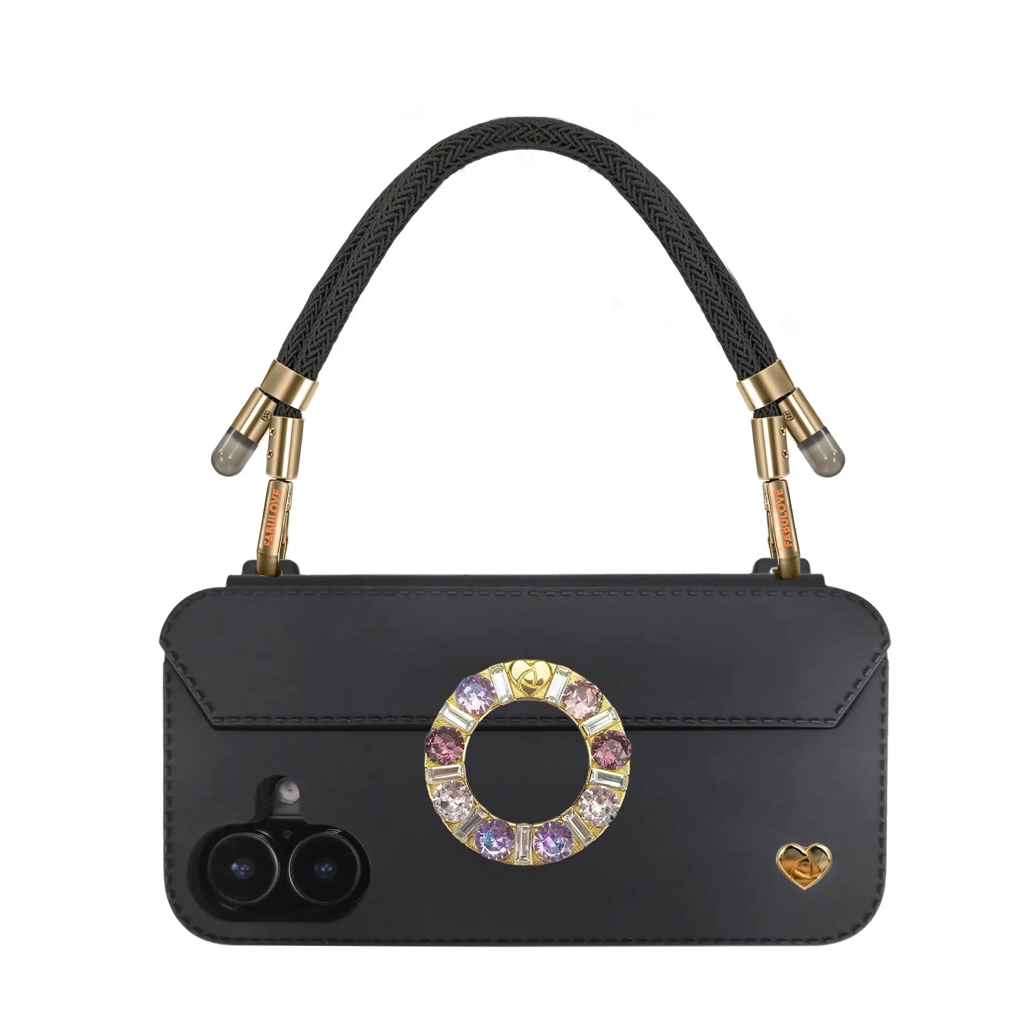 Black phone strap securely secured to FABULOVE case lanyard holes