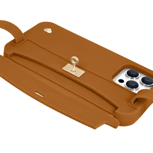 Recycled Silicone iPhone Purse Case with Card Compartment, Brown | LUMI