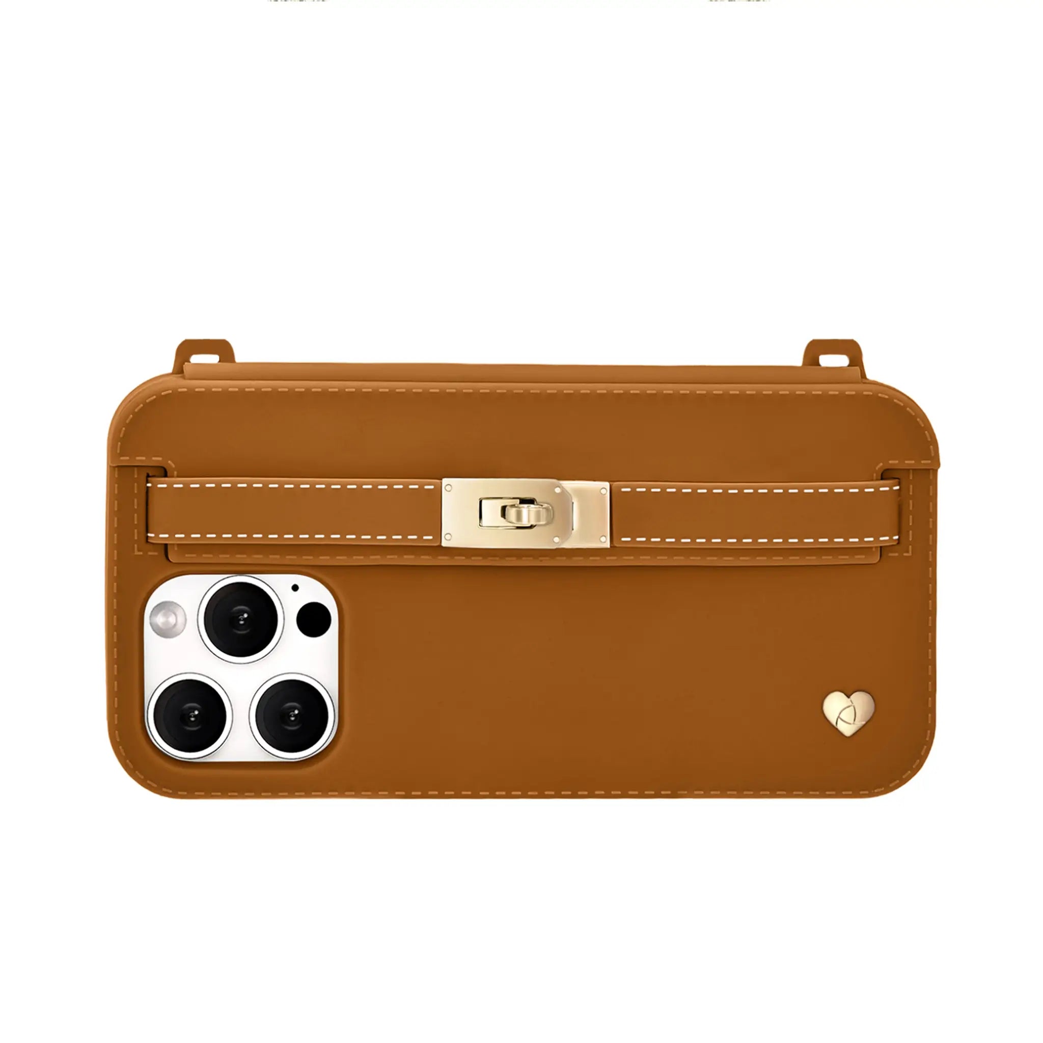 Brown purse case back design with metallic hardware