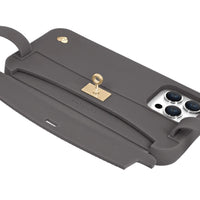 Expanded card compartment in gray iPhone purse case