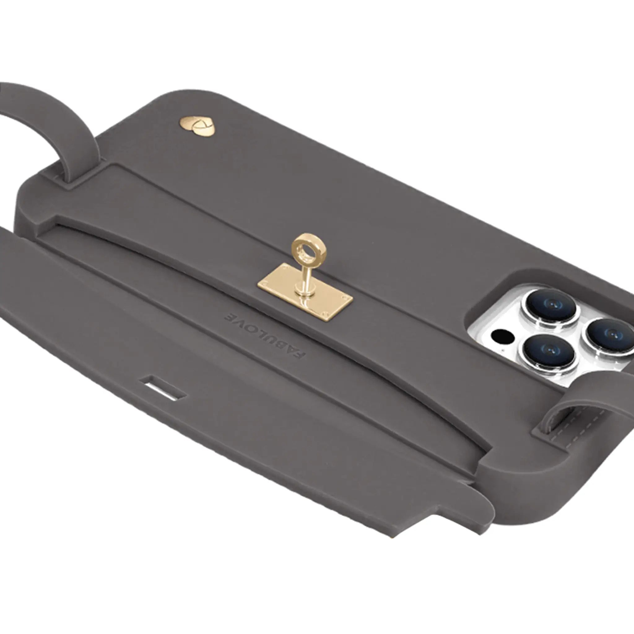 Expanded card compartment in gray iPhone purse case