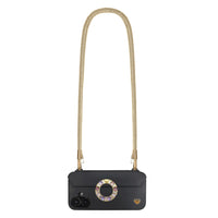 Golden phone crossbody strap securely mounted on FABULOVE iPhone case