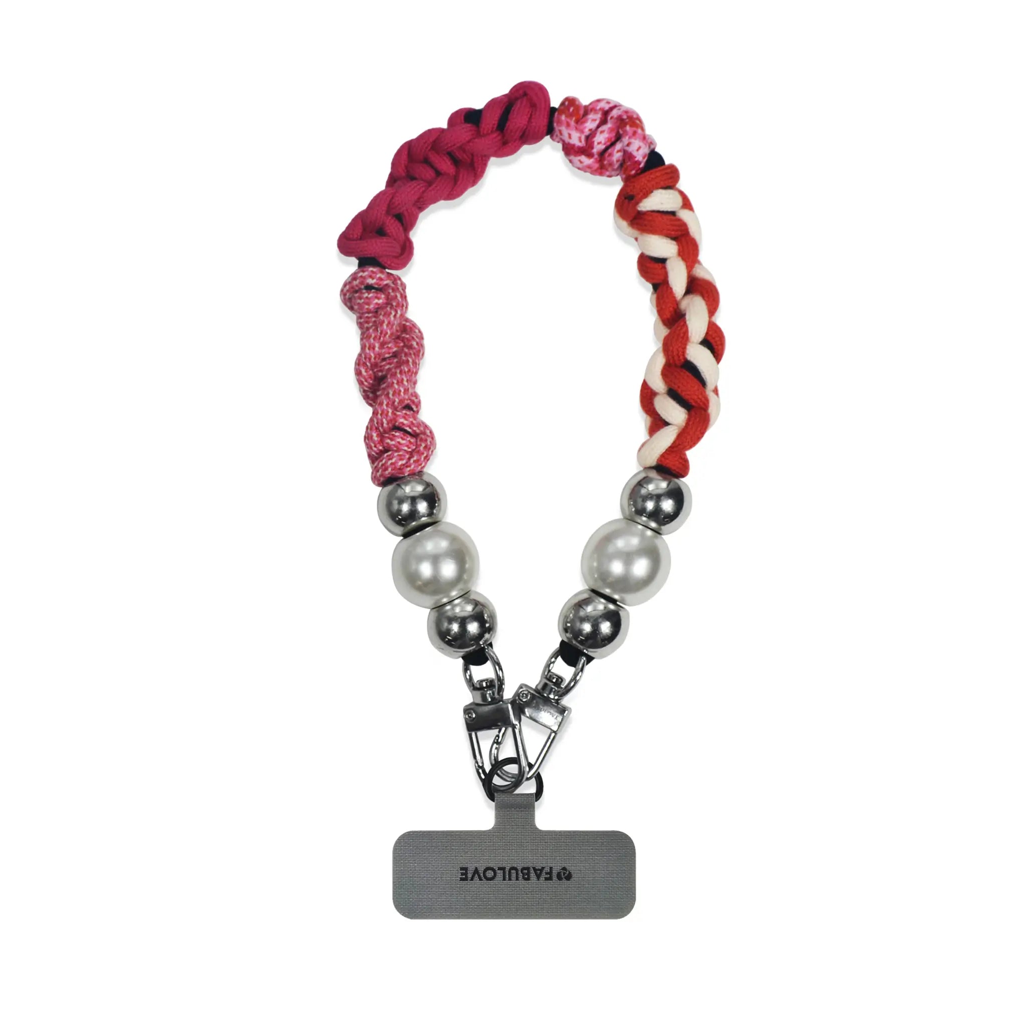 Natural hanging view of hand-braided TENCEL™ wristlet in Rhea color with clasped strap card