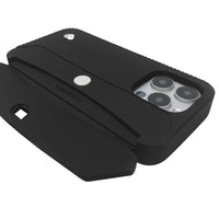 Spacious card storage in vegan iPhone cover with silver accents