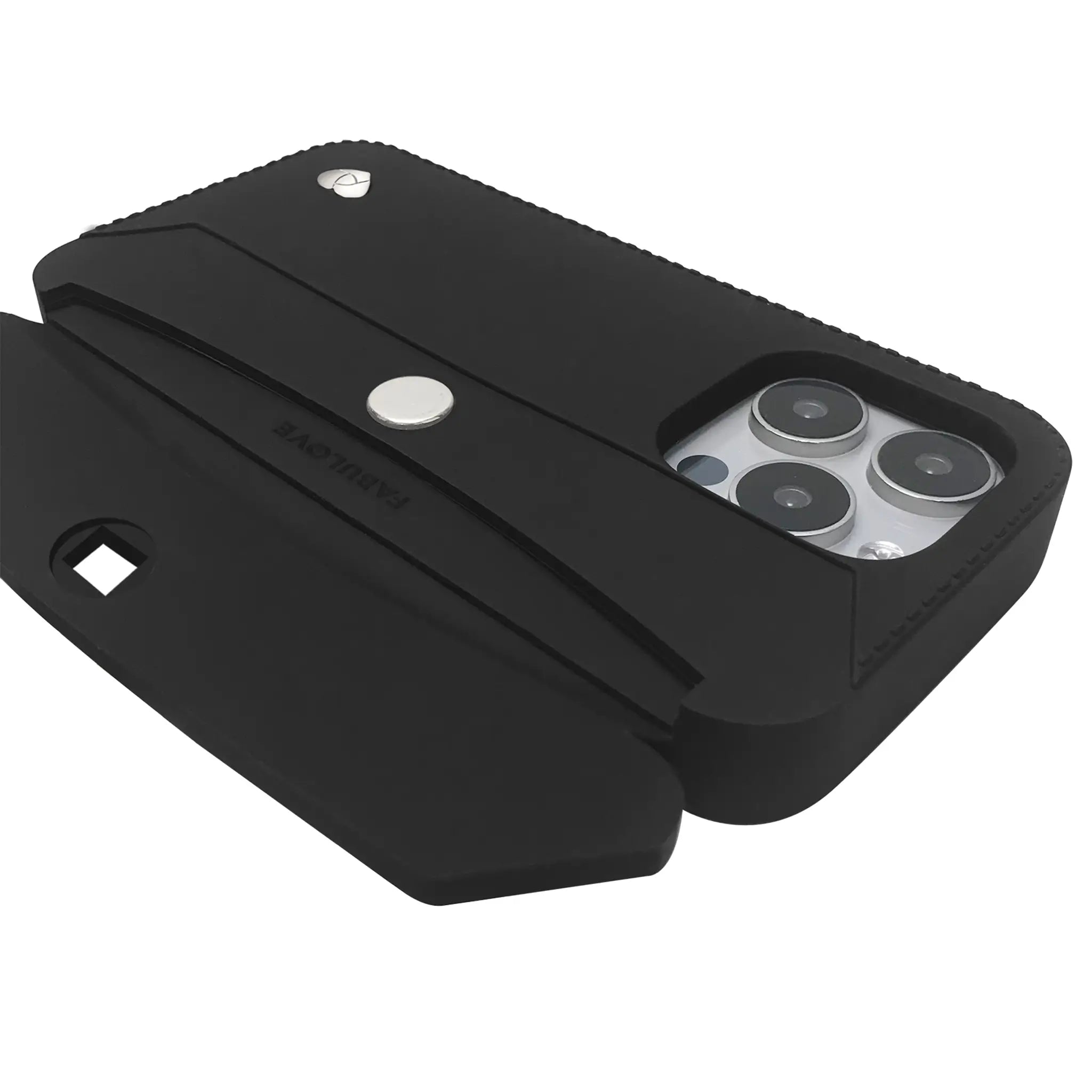 Spacious card storage in vegan iPhone cover with silver accents