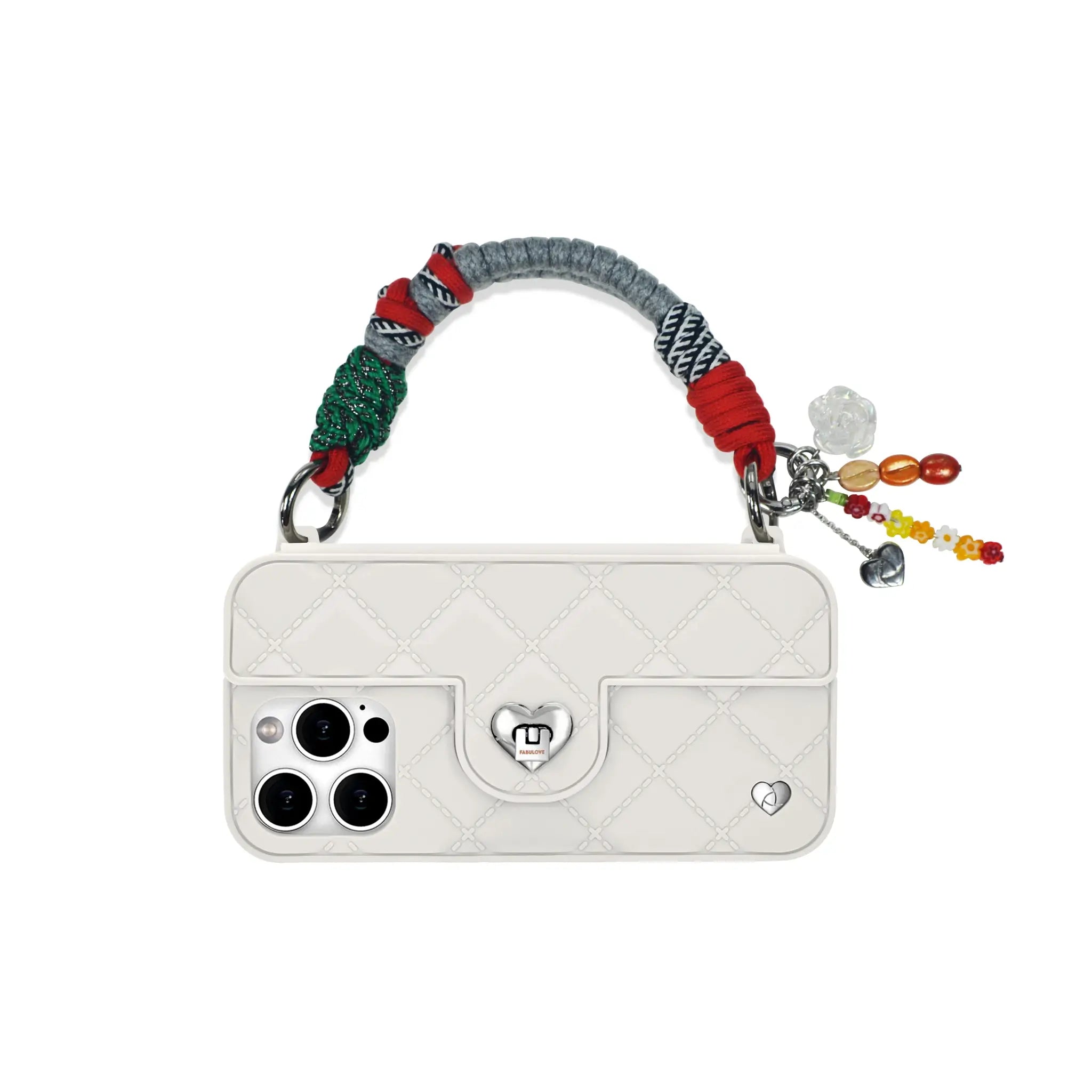 Lyra handle clasped to phone case ears for charm functionality