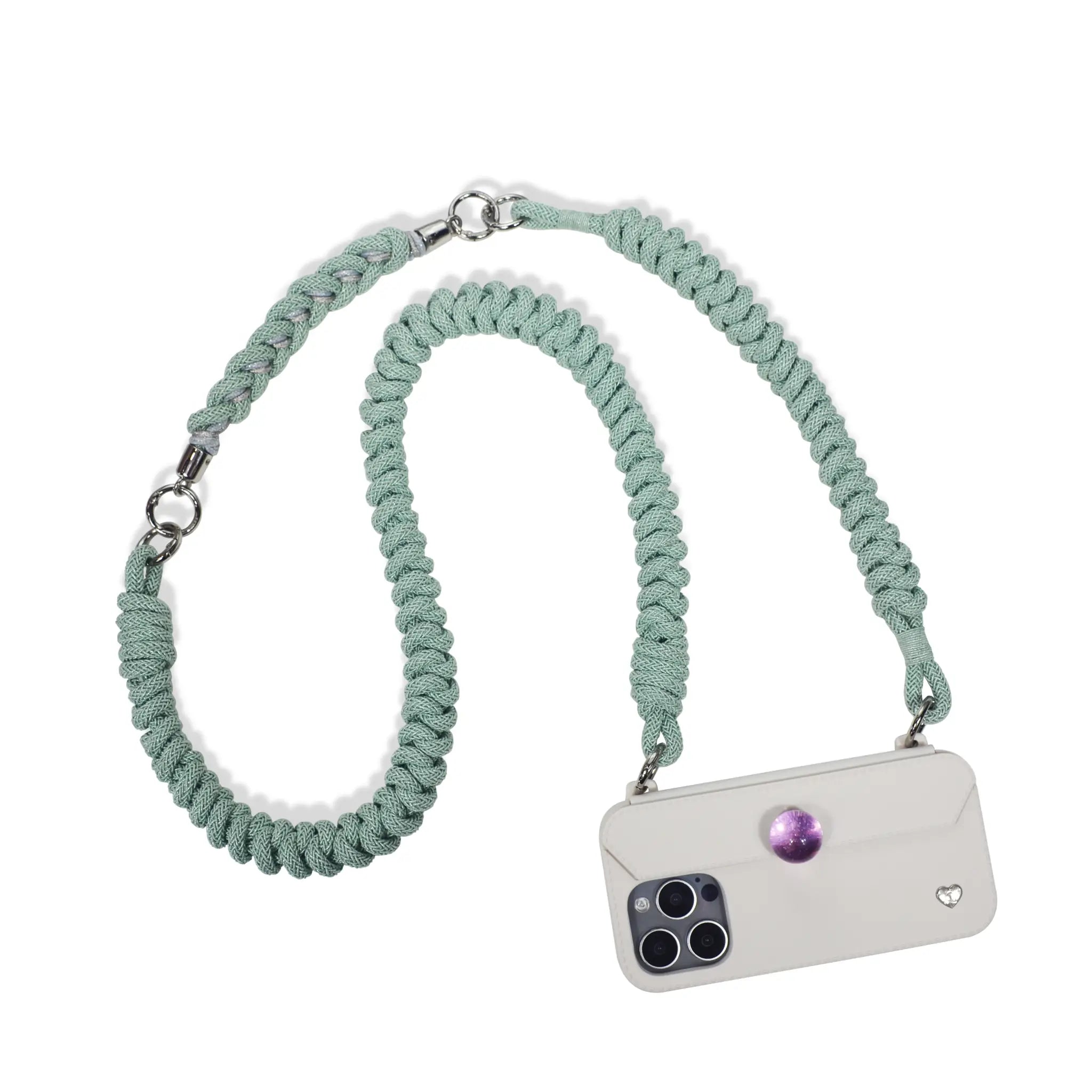 Mint green 3in1 straps fully connected to FABULOVE case in layered setup