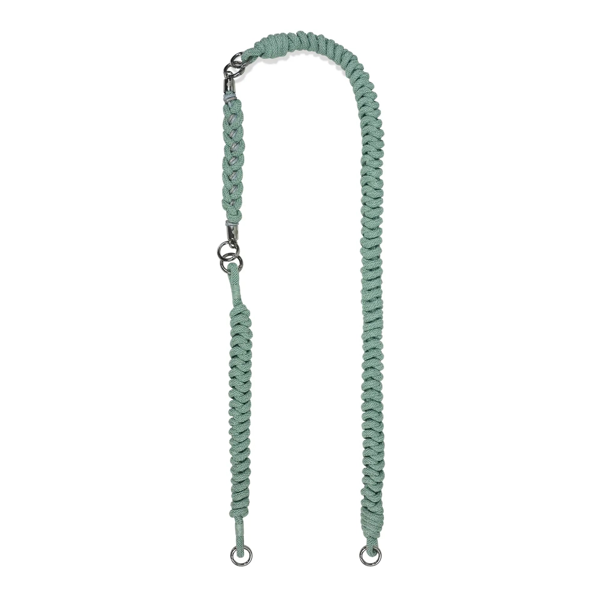 Mint green modular straps displayed with open clasps - shoulder length, wristlet and mini charm segments