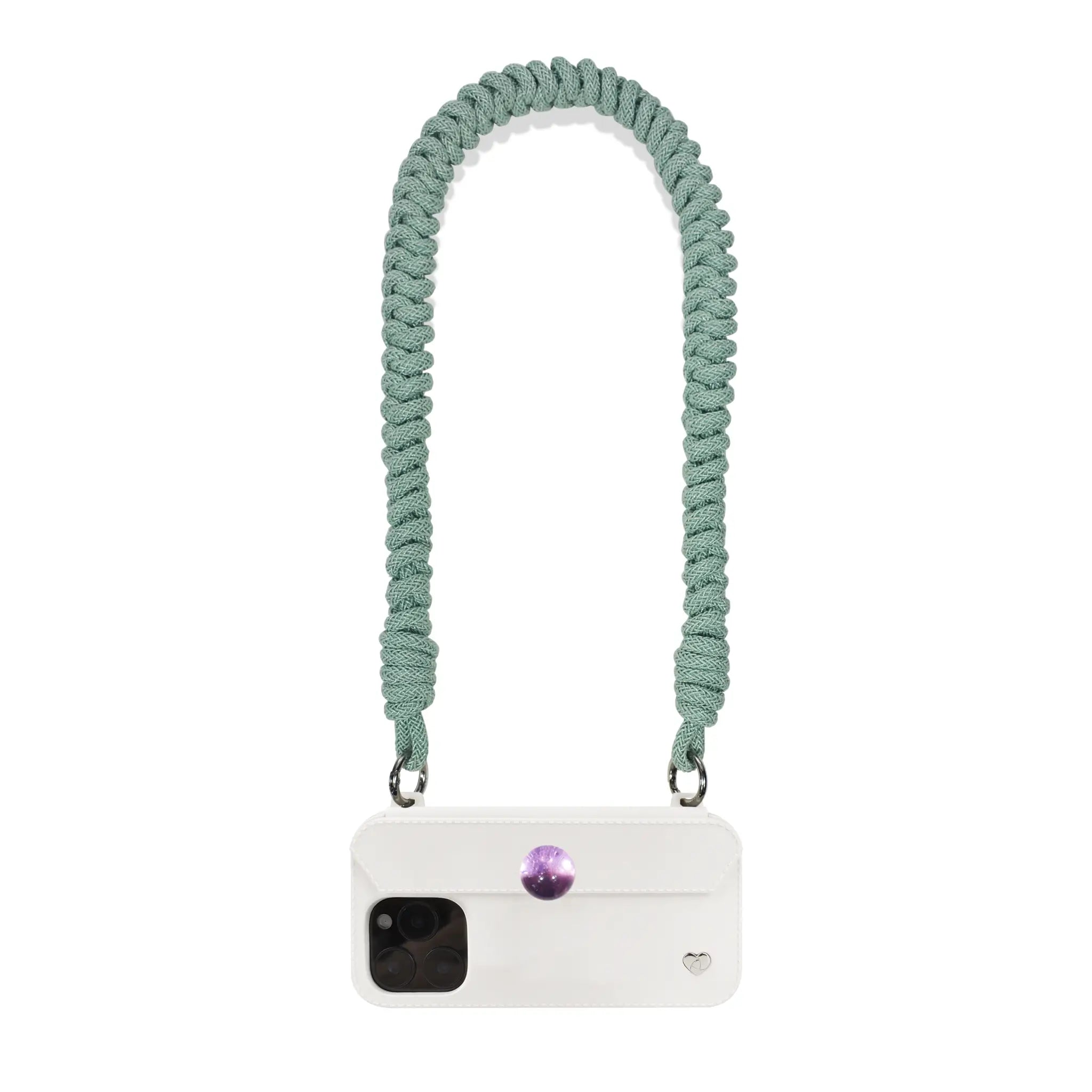 Mint green shoulder strap converting phone into hands-free bag accessory