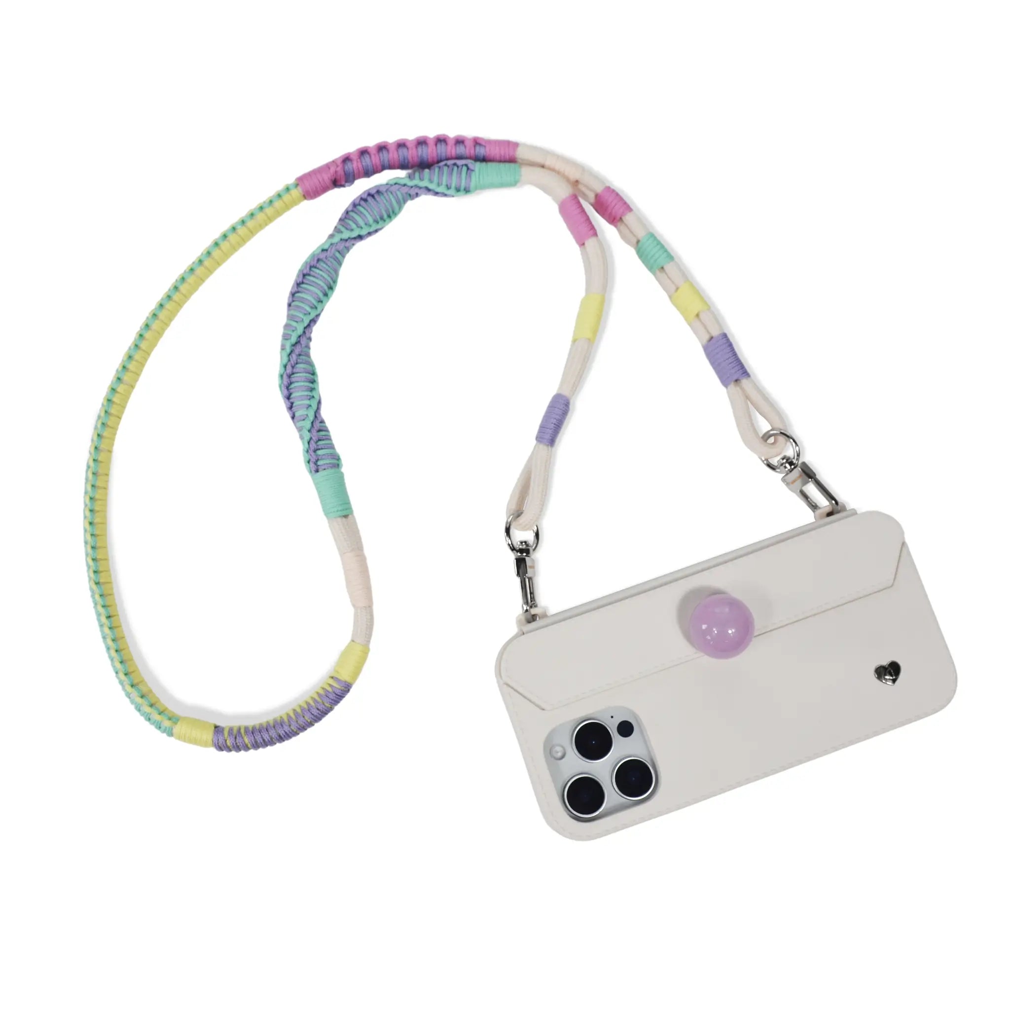 Long Mint Mambo strap attached to phone case carrying ears