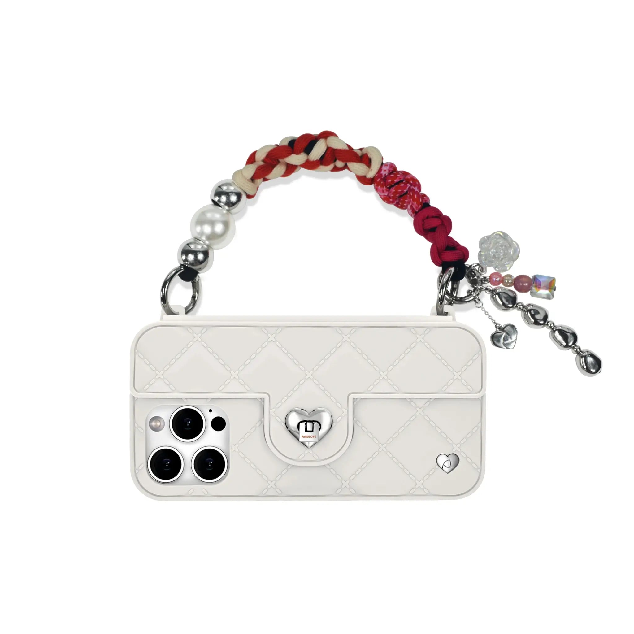 Handle straps attached to FABULOVE phone case ears for charm use