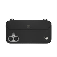 Modern utility: Silver accents on black iPhone 16 case with dual-lens protection