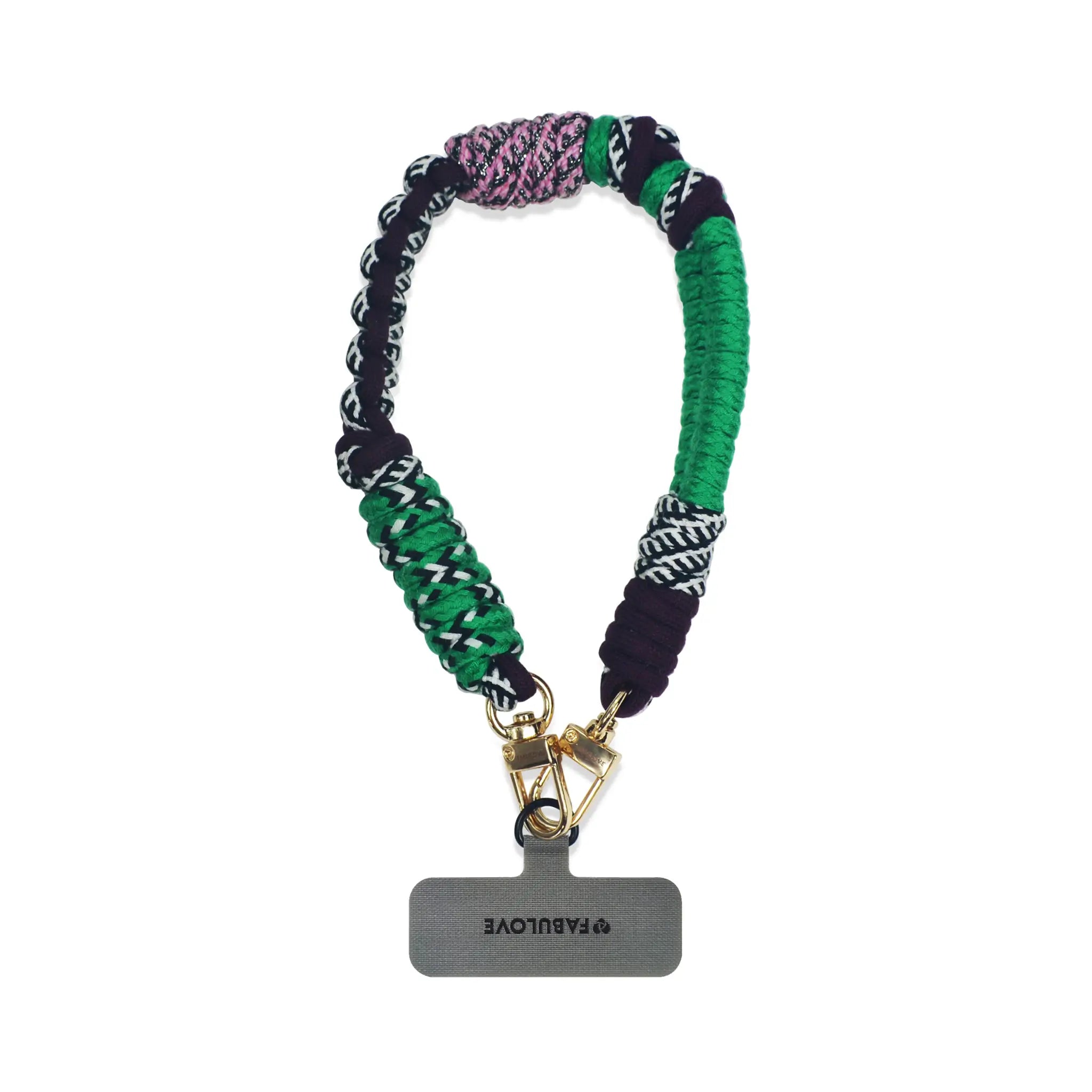 Spica wristlet in hand-braided TENCEL™ hanging naturally with strap card