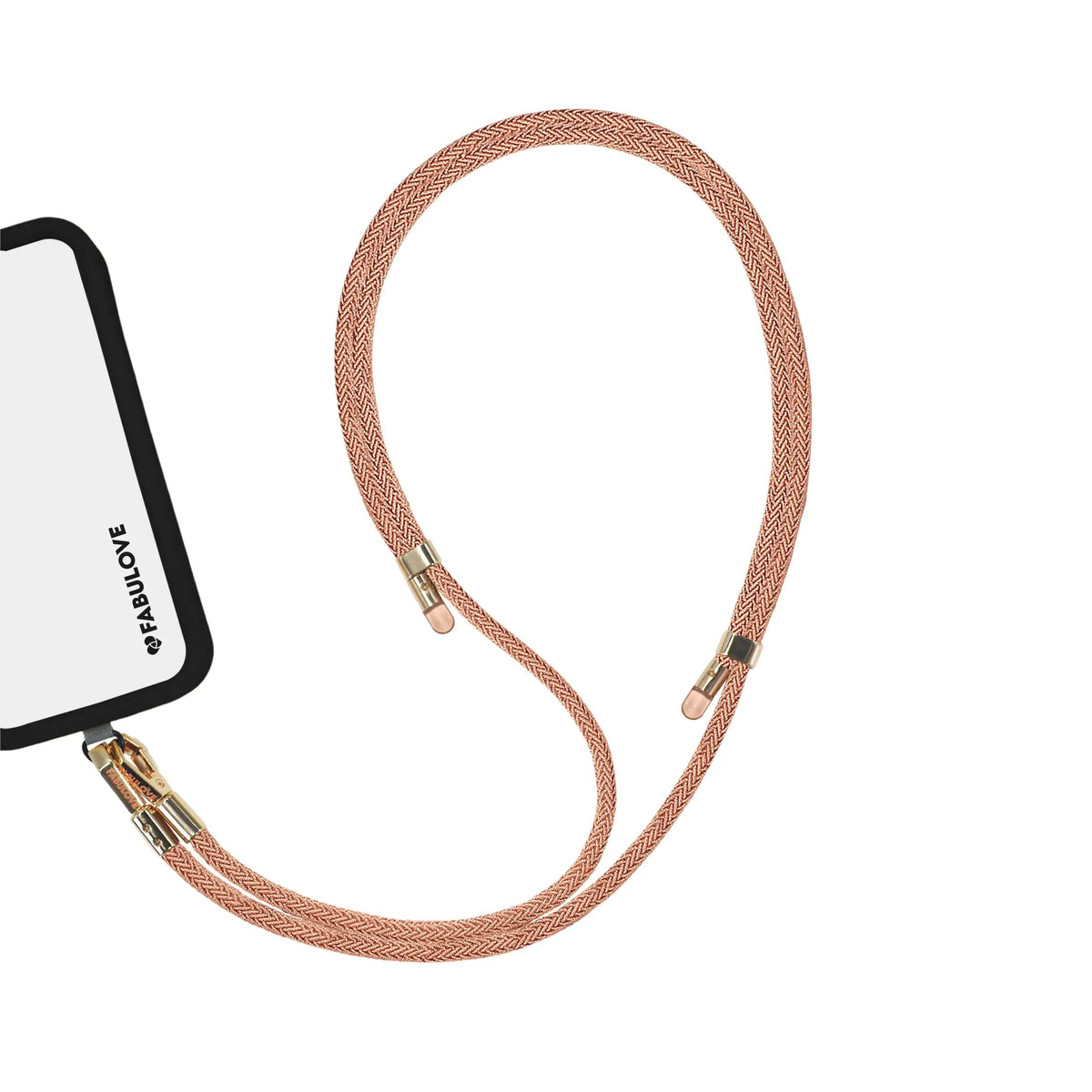 Adjustable peach orange phone crossbody strap at iPhone charging port