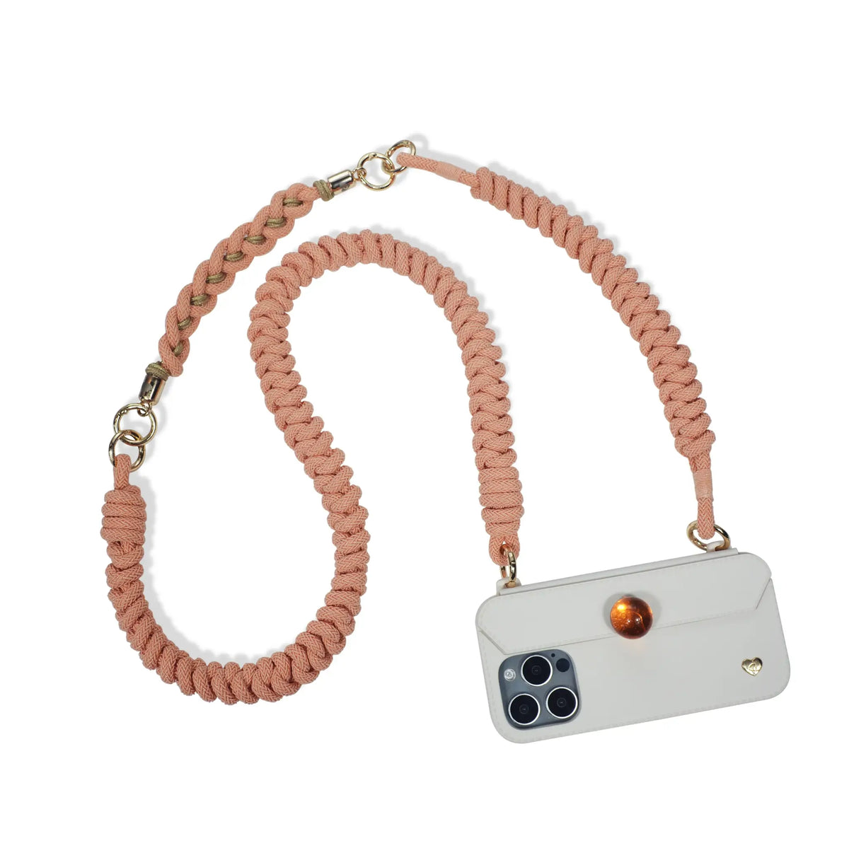 Hand-Braided Flexi Strap – Shoulder/Wristlet/Handle Set- Peach Orange