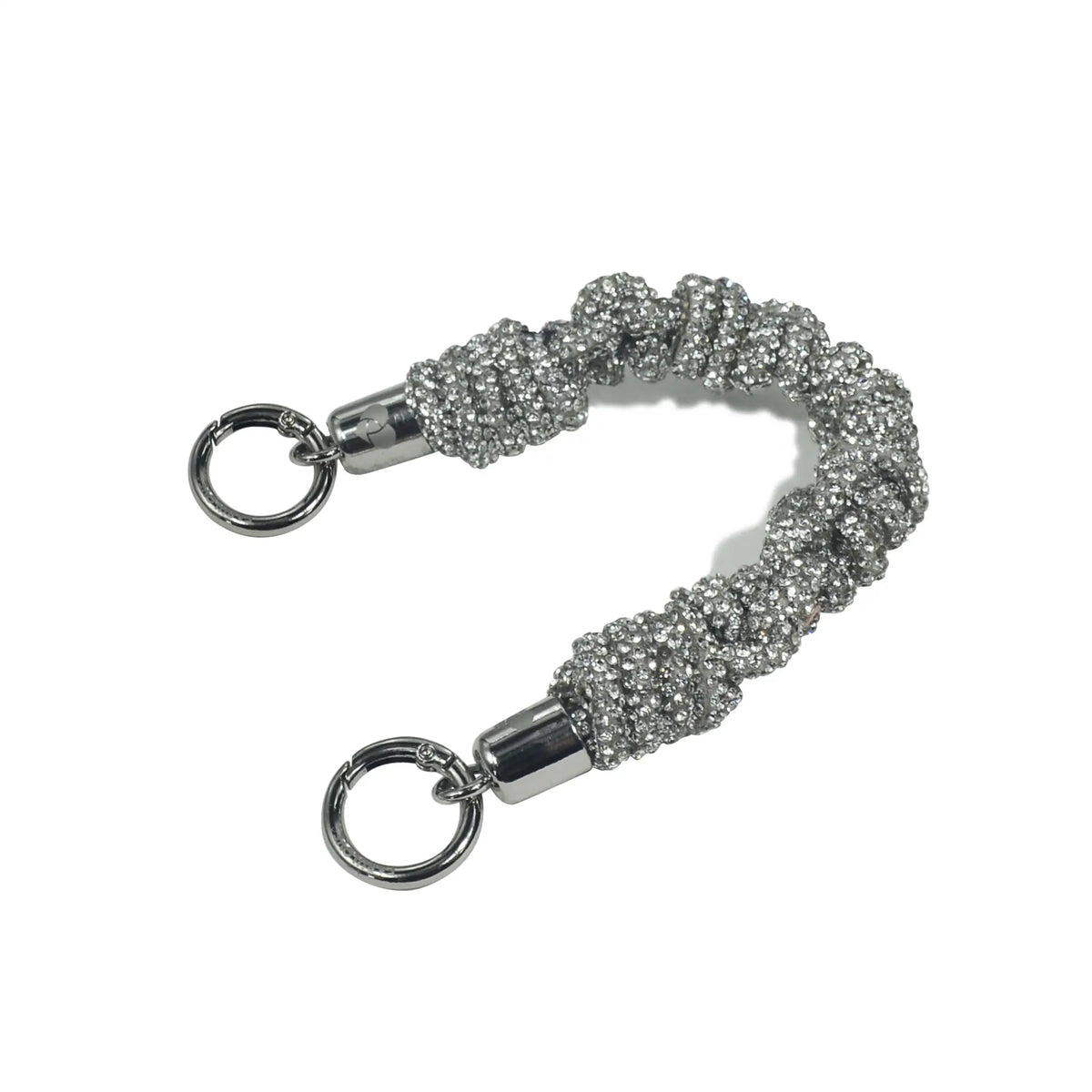 Hand-Braided Crystal Handle Strap - Silver