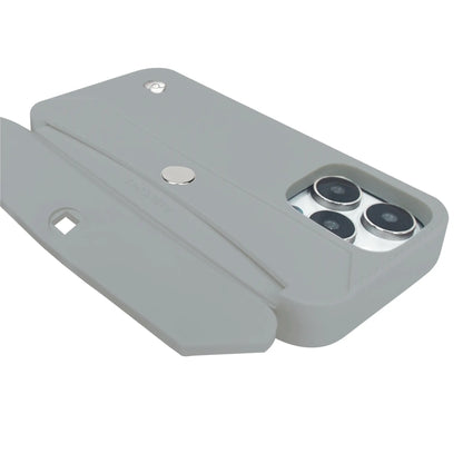 How the convenient mini wallet looks when open on the silver-trimmed Etoupe Grey case.