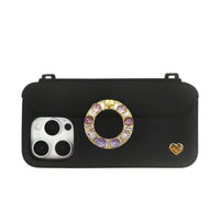 Elegant Black iPhone 16 Pro Max Purse Case with Ring Accent