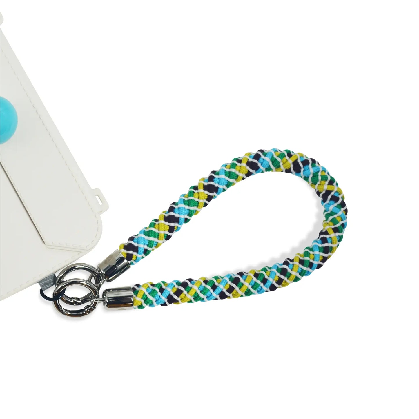 Patagonia wrist strap secured to phone case with strap card
